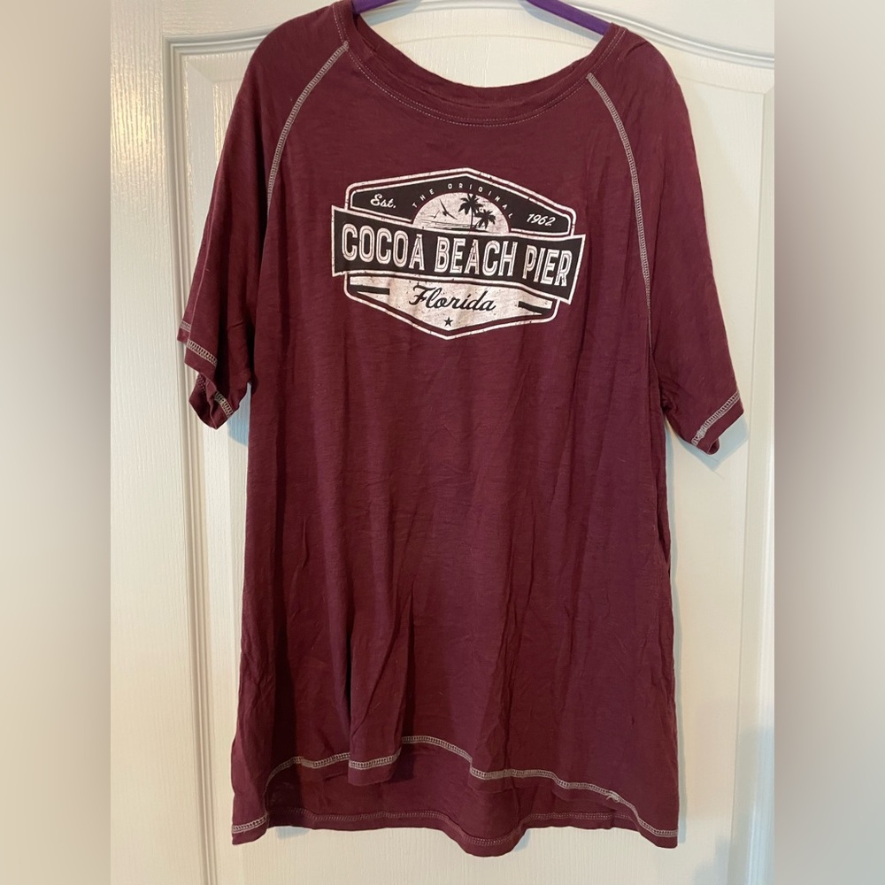 Burgundy Short Sleeve Tee Cocoa Beach Graphic